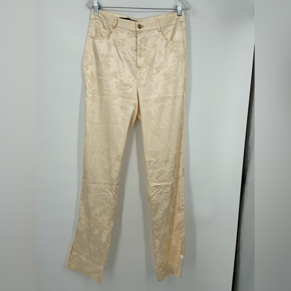 Lioness, yellow high rise pants, tone on tone floral pattern, size M